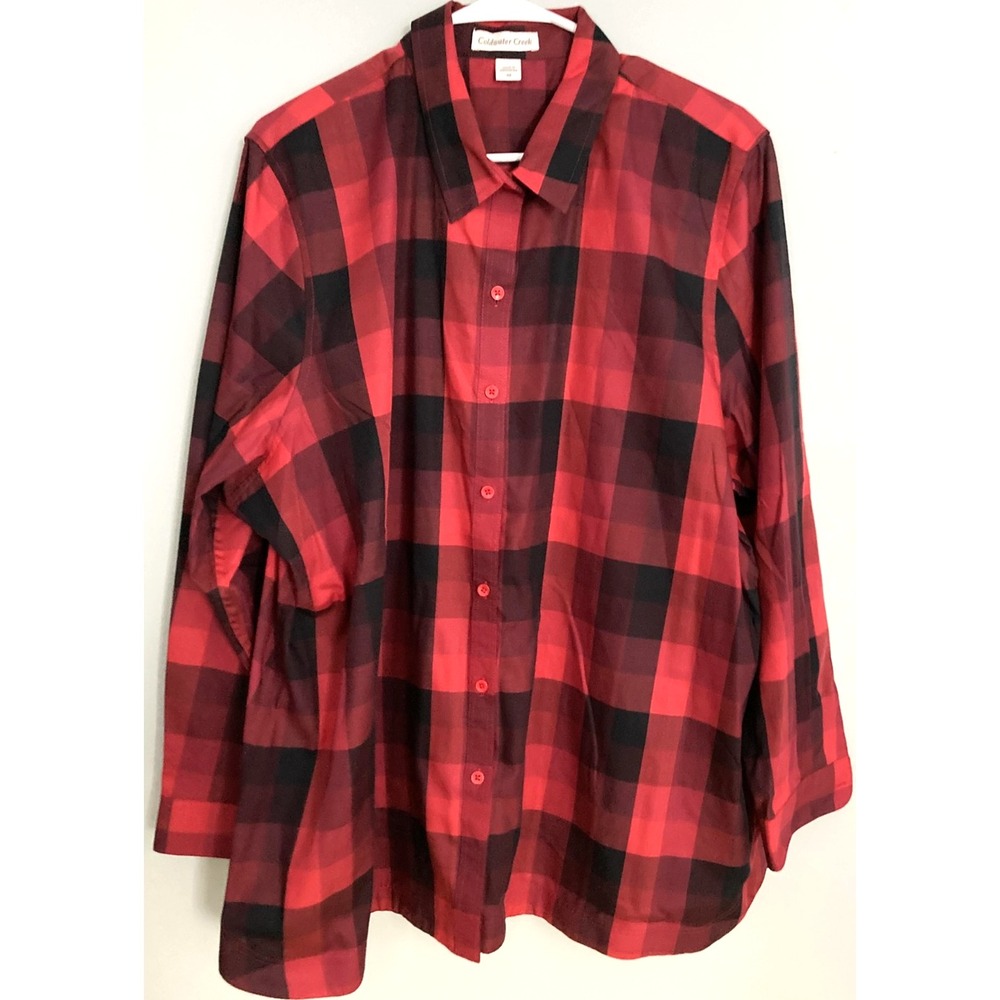 Coldwater Creek Shirt Women 3X Buffalo Plaid Button Up Collared Long Sleeve EUC